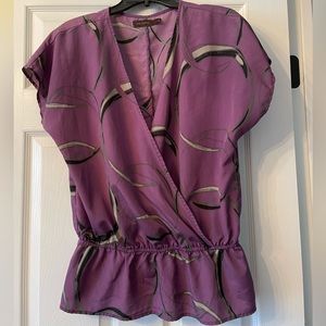 The Limited Large Purple/Black/Gray Peplum Short Sleeve Blouse